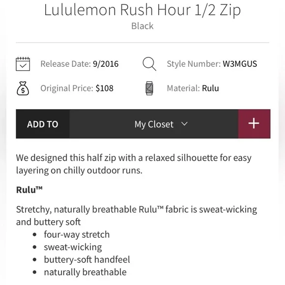 Lululemon Rush Hour 1/2 Zip Black Thumb Holes Size 4 - Picture 3 of 14